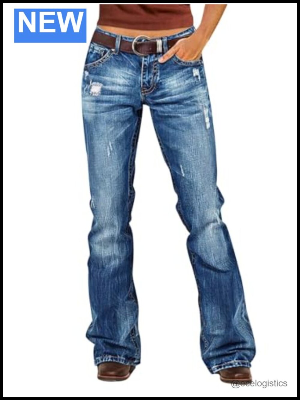Mid Rise Ripped Bootcut Jeans Women's Stretchy Denim Western Style